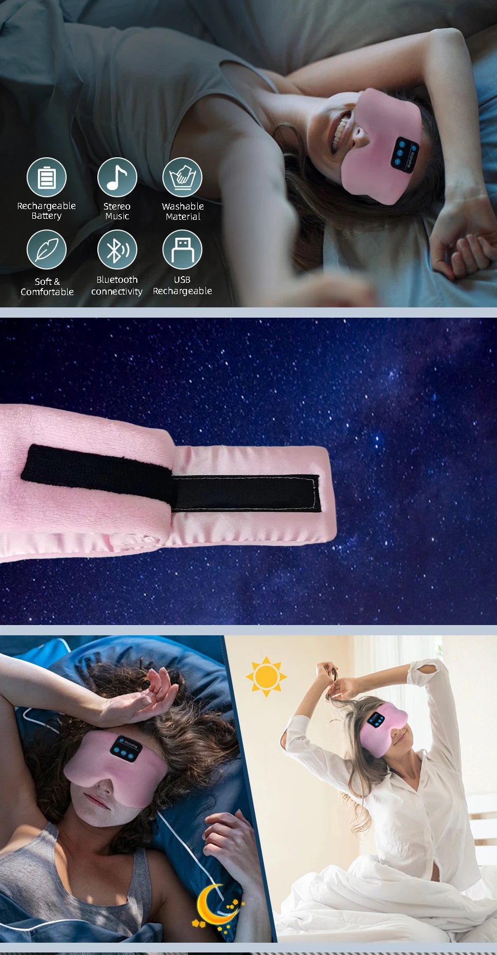Unisex Sleeping Mask with Bluetooth Headphones, Wireless Cooling Eyemask