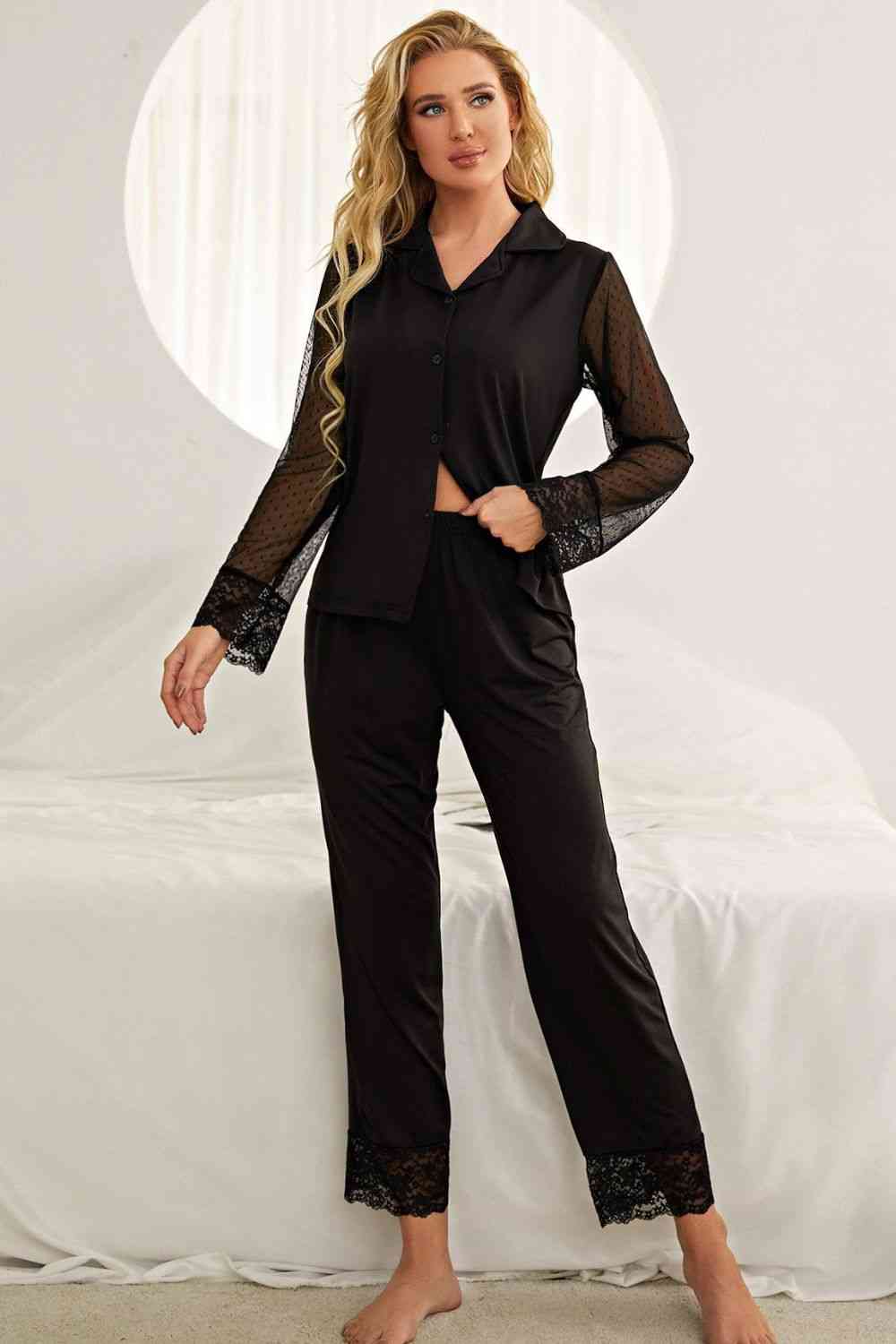Minimalist Chic, Maximum Sleep: Spliced Lace Lapel Pajamas