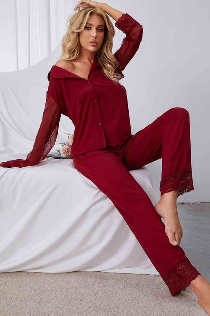 Minimalist Chic, Maximum Sleep: Spliced Lace Lapel Pajamas